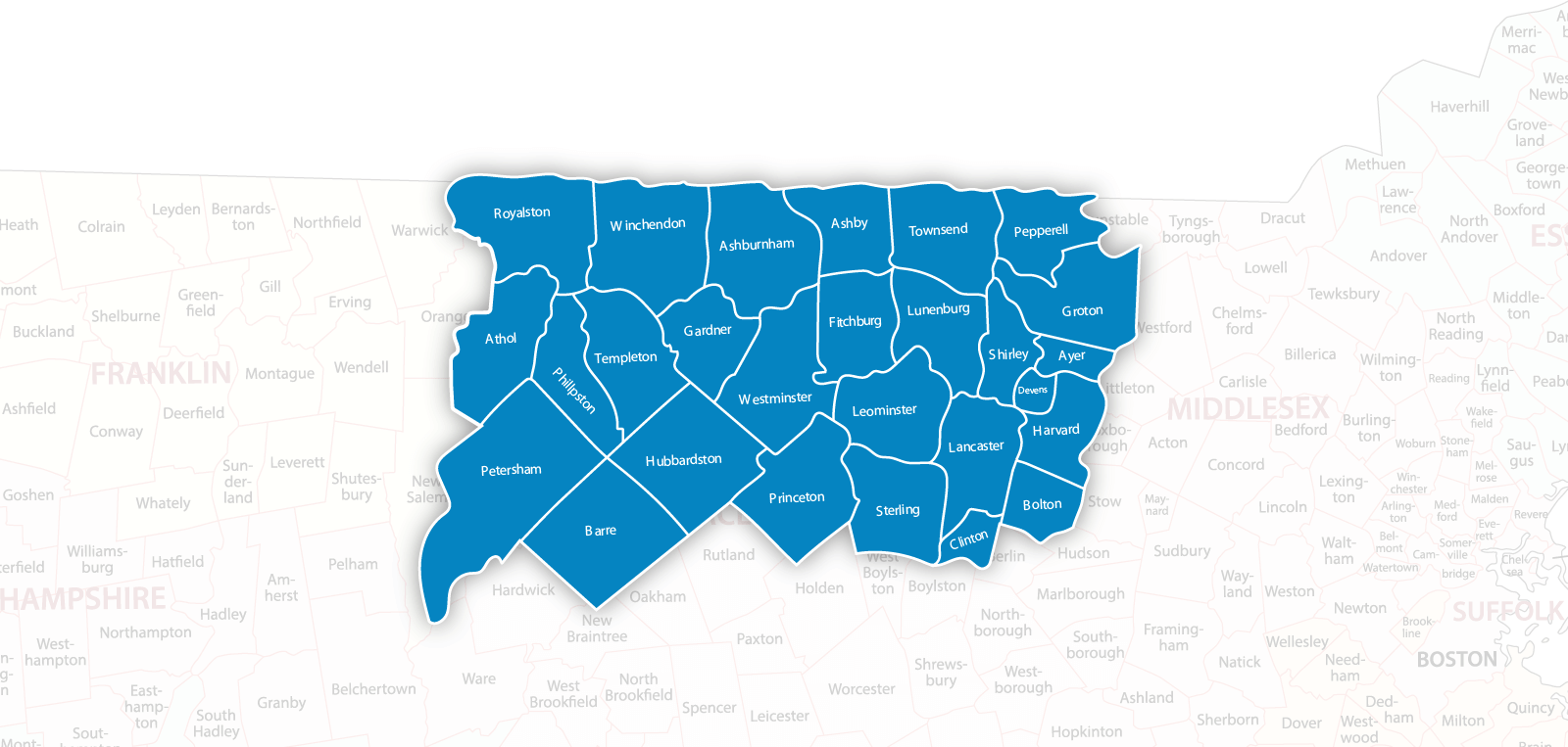 Map of North Central Mass